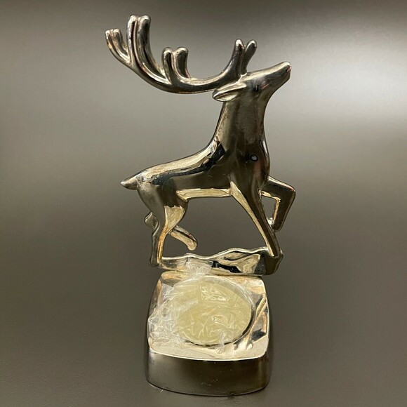 Harvey Lewis Designs Regent Square 6" Silver Plated Votive Candle Holder Deer - Picture 3 of 12